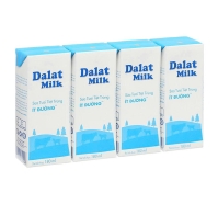 Lốc 4 hộp sữa tươi tiệt trùng Dalat Milk ít đường 180ml